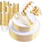 140Pcs Gold Plastic Plates, White Plates with Gold Rim, Disposable Dinnerware Include 20Dinner Platos, 20 Dessert Platos, 20Pre Rolled Napkins with Cutlery and 20 Cups for Party